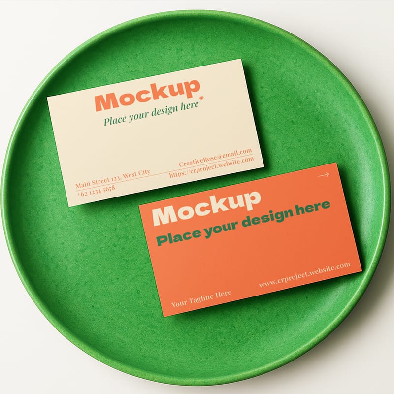 Minimalist Business Card Mockup on Green Plate PSD
