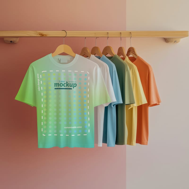 Multiple Color T-Shirt Mockup on Rack PSD