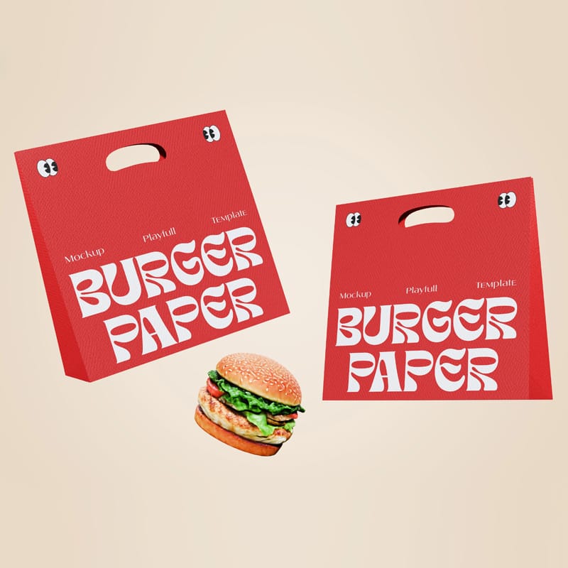 Paper Bag and Burger Mockup PSD