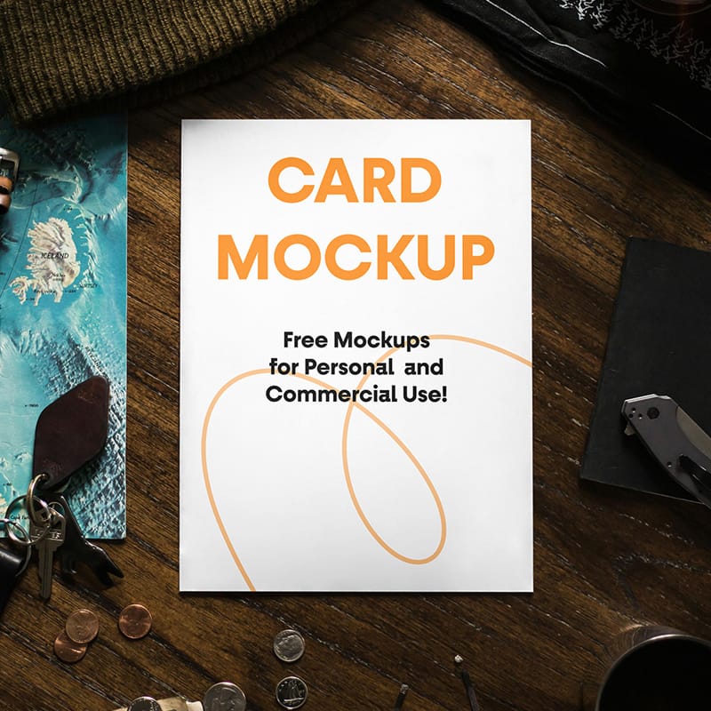 Paper Card on Desk Mockup PSD
