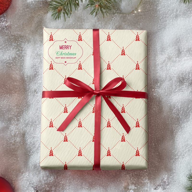 Photorealistic Christmas Gift Box Mockup PSD
