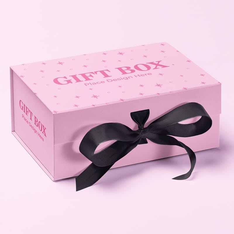 Realistic Gift Box Mockup with Ribbon PSD