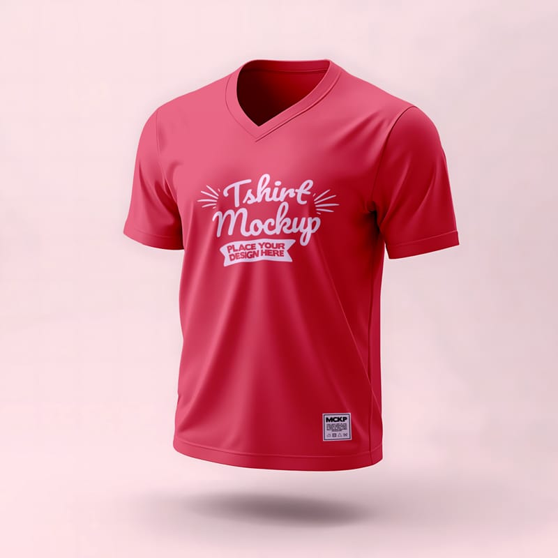Realistic Red V-Neck T-Shirt Mockup PSD