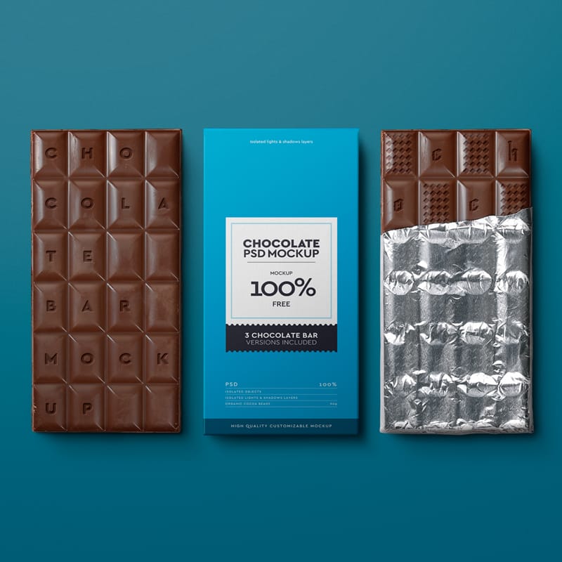 Realistic Triple View Chocolate Mockup PSD