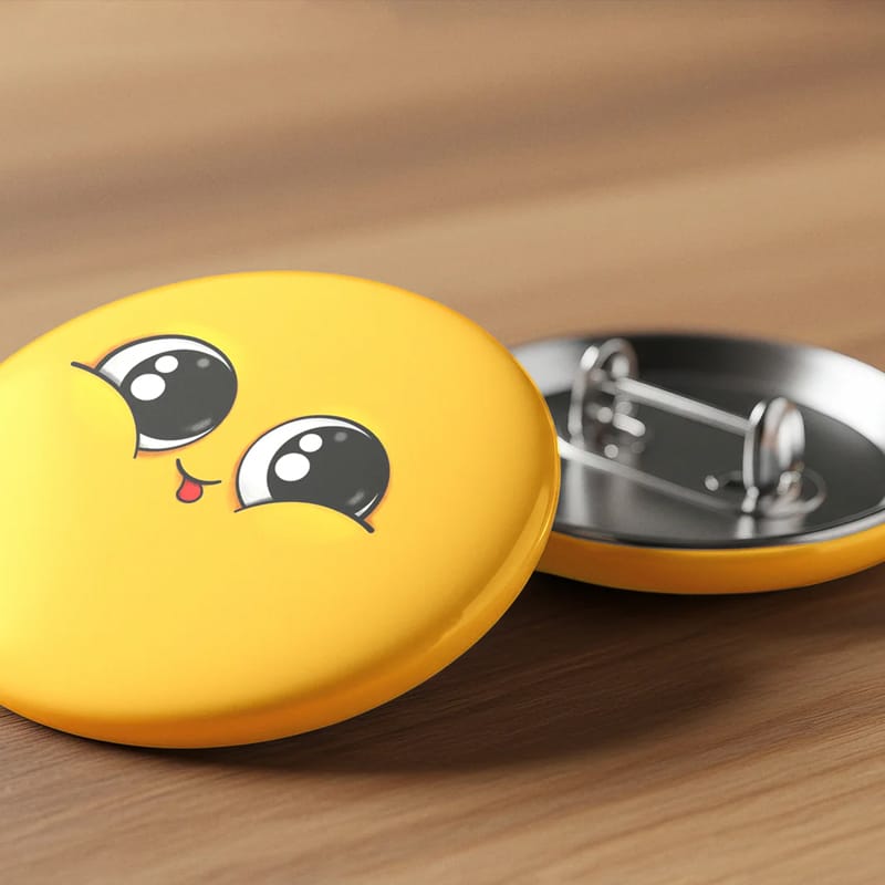 Round Pin Badge on Table Mockup PSD