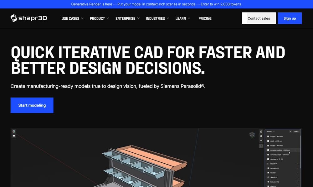 Shapr3D iPad app showing gesture-based 3D modeling with Apple Pencil precision