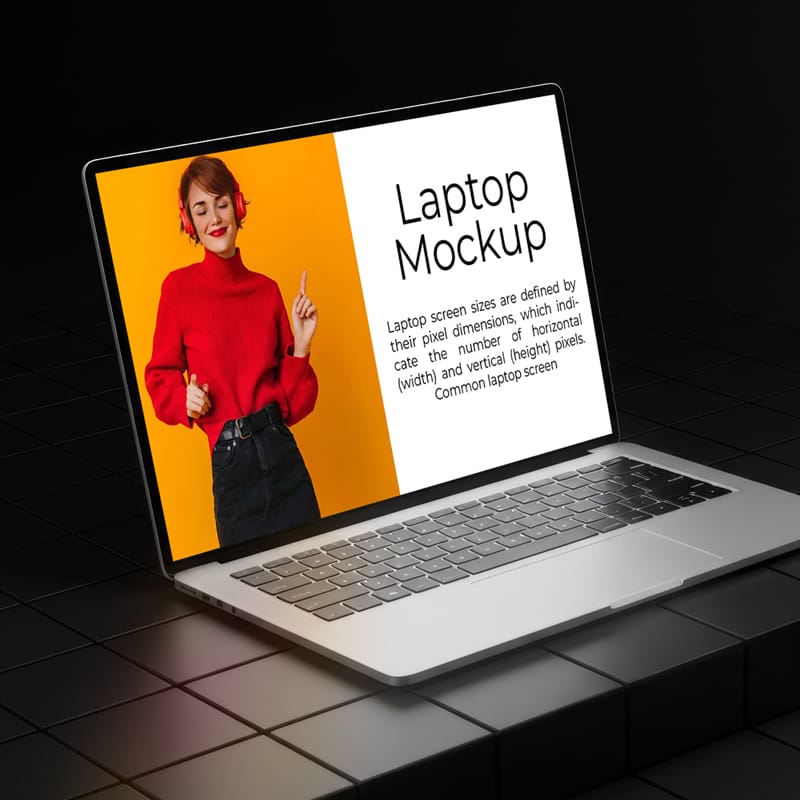 Side View of Laptop on Dark Box Mockup PSD