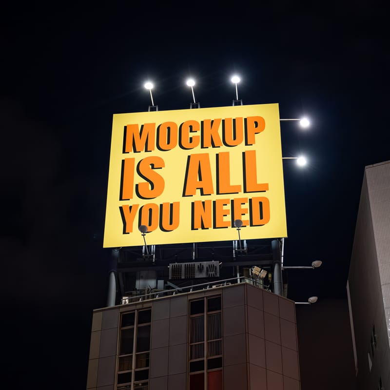 Square Billboard at Night Mockup PSD