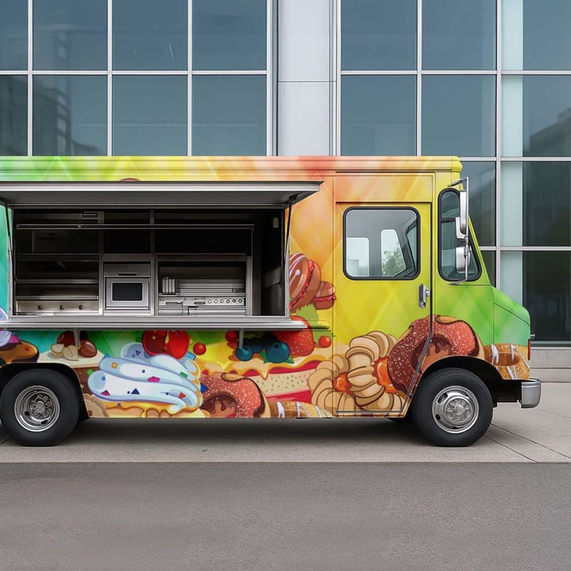 Street Food Van Mockup with Open Window PSD