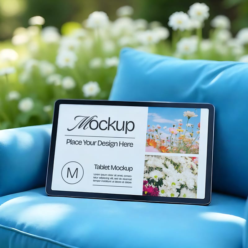 Tablet Mockup on Sofa PSD