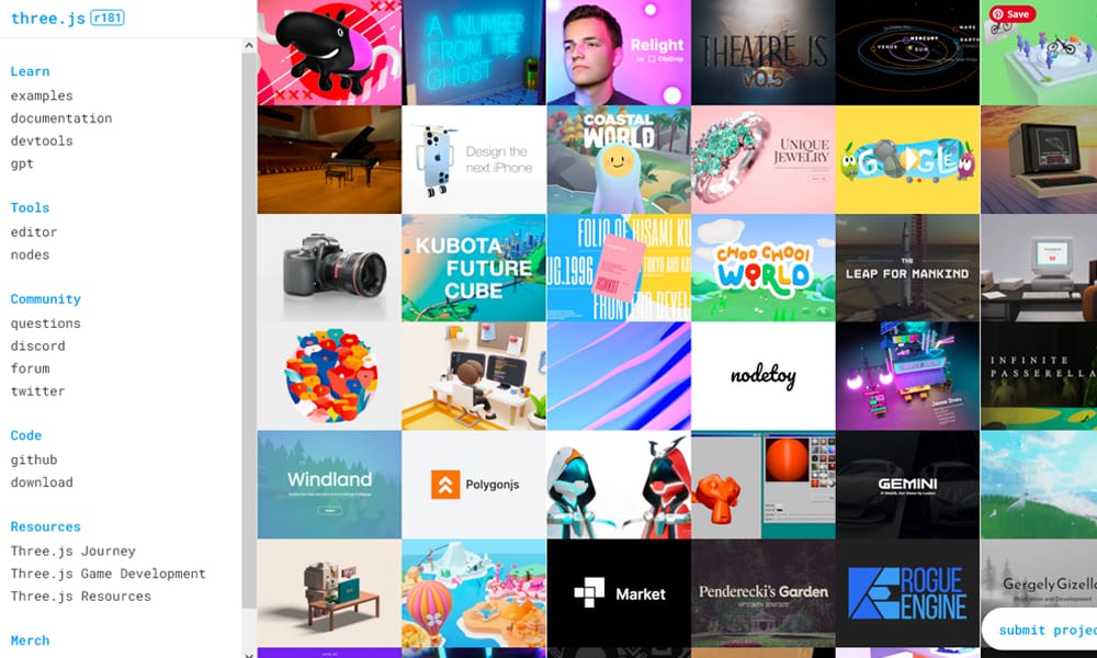 Three.js 3D scene with rotating cube, lighting, and camera showing JavaScript code structure