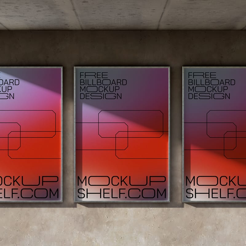 Triple Wall Display Billboard Mockup PSD