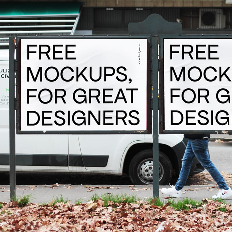 Twin Billboards Mockup in Urban Context PSD