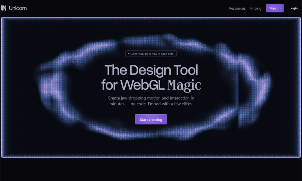 Unicorn Studio 3D asset optimization interface showing before/after WebGL performance comparison