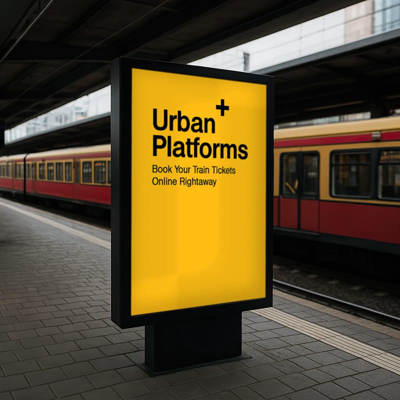 Urban Train Station Digital Signage Mockup PSD