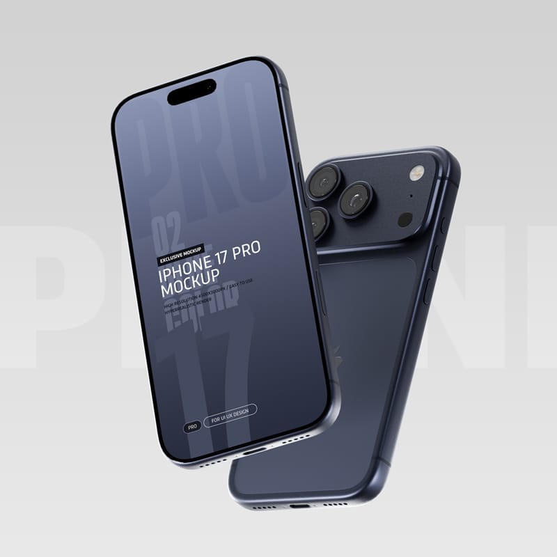iPhone 17 Pro Mockup Blue Color PSD