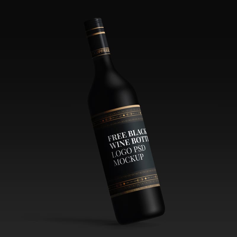 Black Wine Bottle Logo Mockup PSD