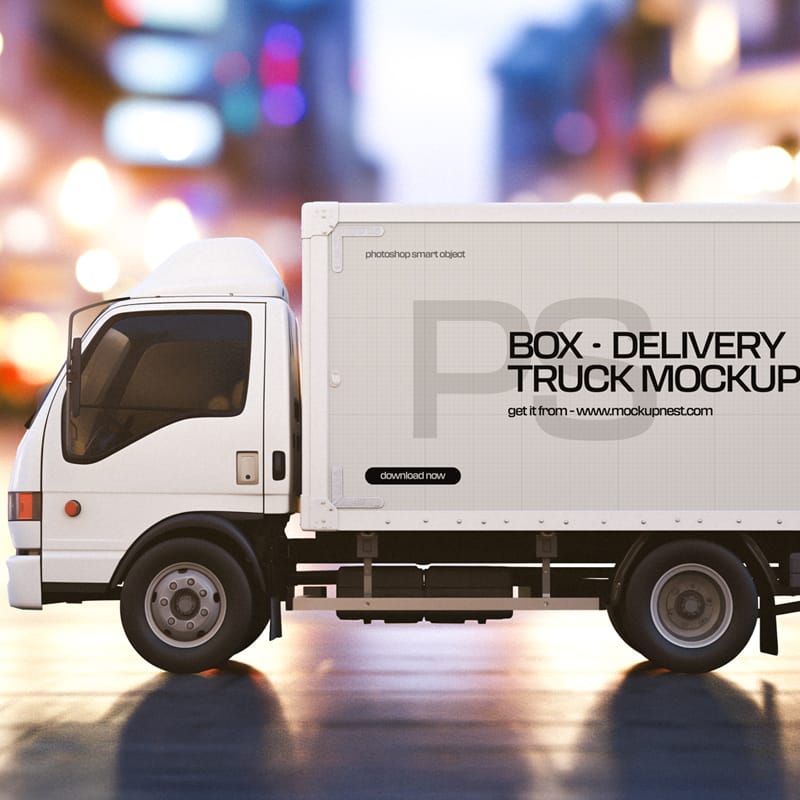 Box Delivery Truck Mockup PSD