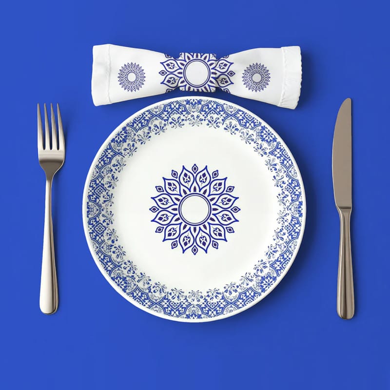 Ceramic Plate on Dining Table Mockup PSD