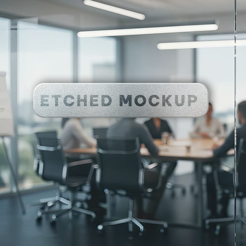 Etched Logo on Glass Panel Mockup PSD