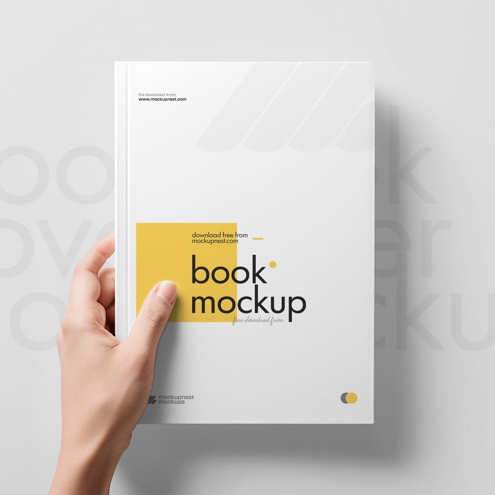 Free A5 Book Cover Mockup In Hand PSD