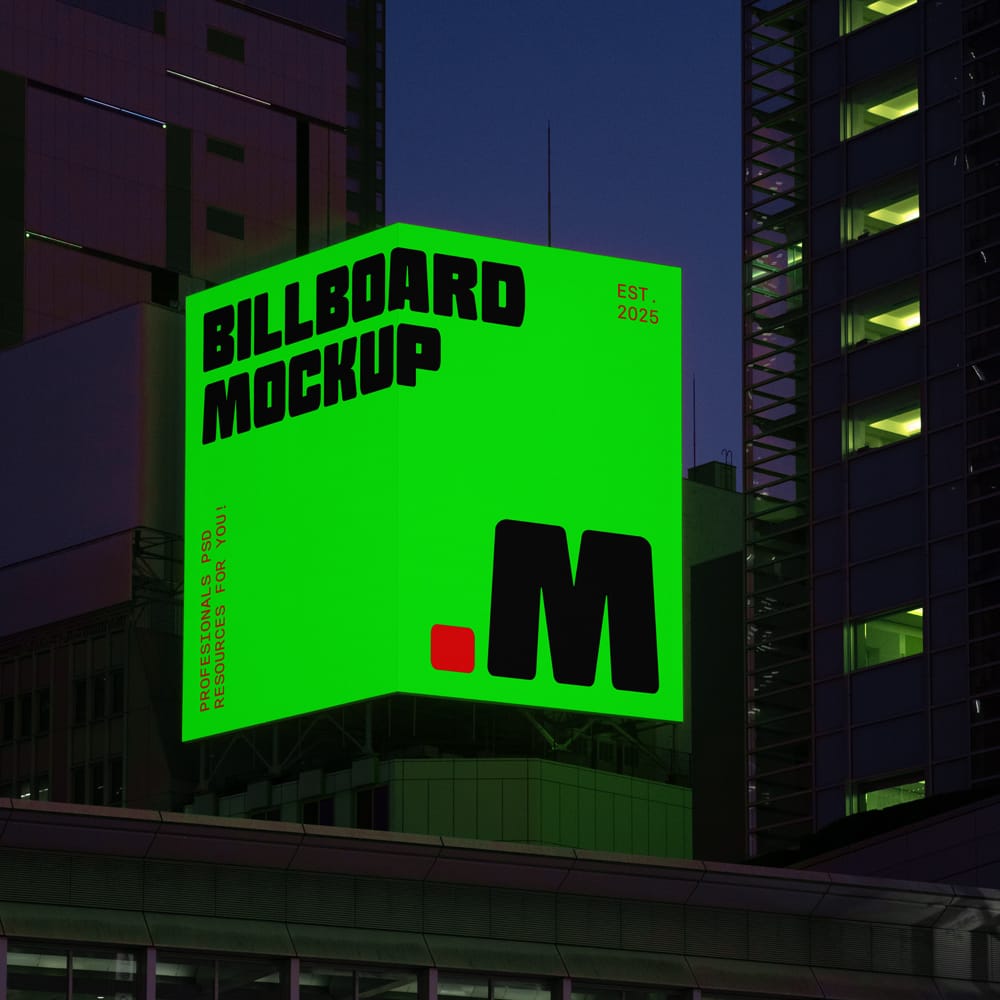 Free Big Corner Billboard Mockup PSD