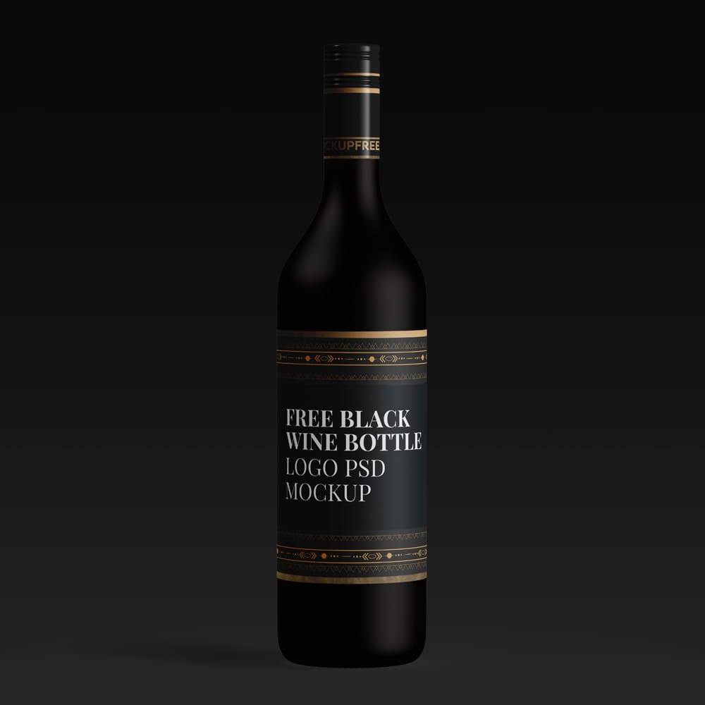 Free Black Wine Bottle Logo Mockup PSD