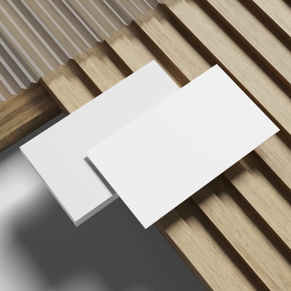 Free Business Card Mockup on Wooden Slat Background PSD