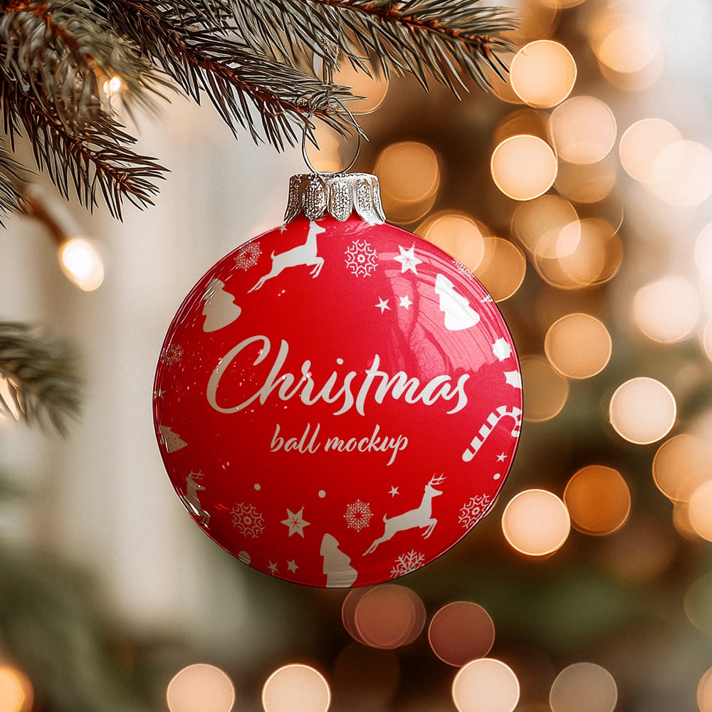 Free Christmas Ball Mockup On Light Background PSD