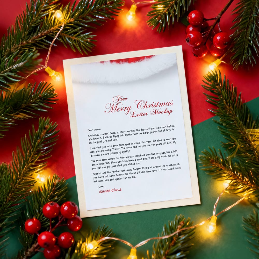 Free Christmas Letter Mockup PSD