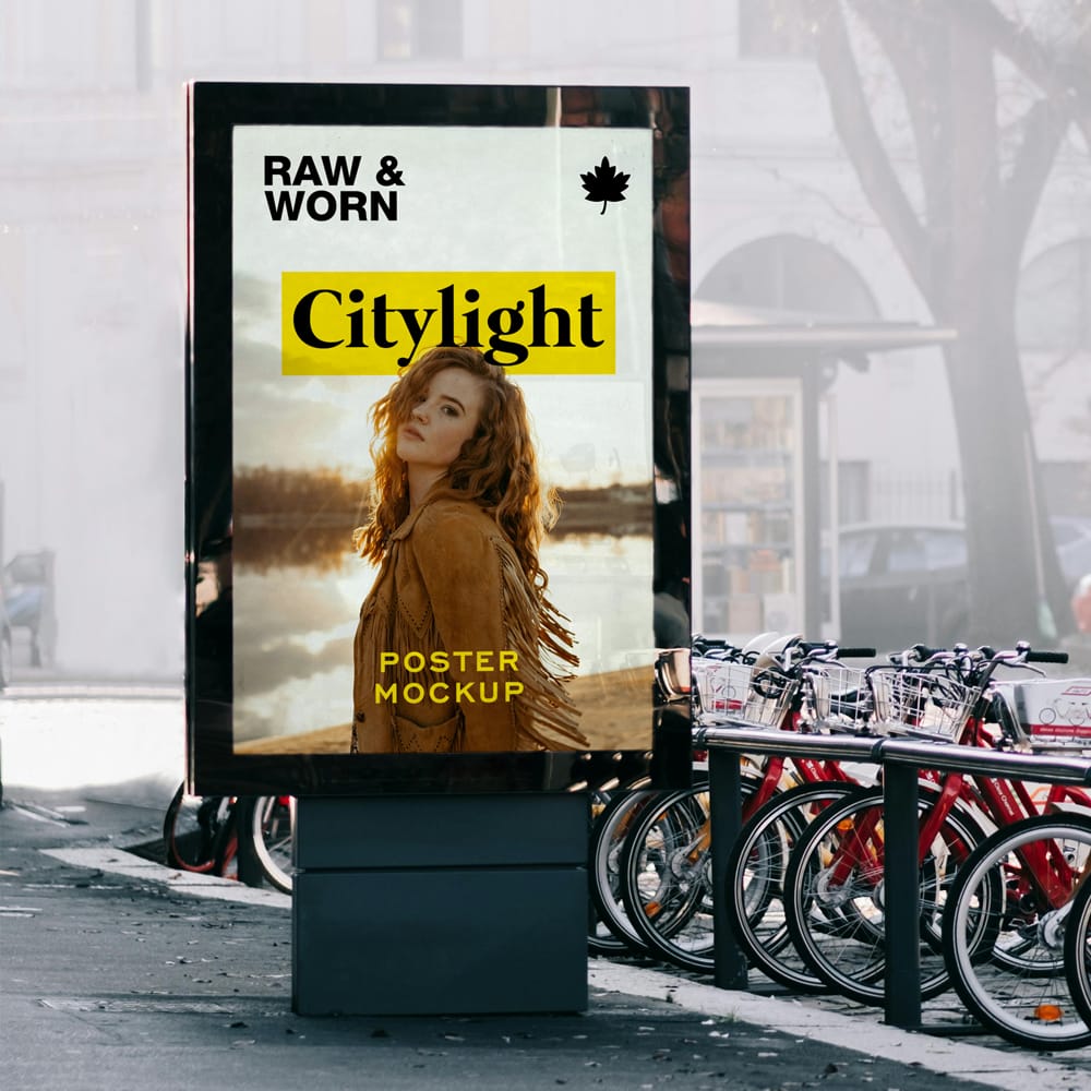 Free Citylight Mupi Poster Mockup PSD
