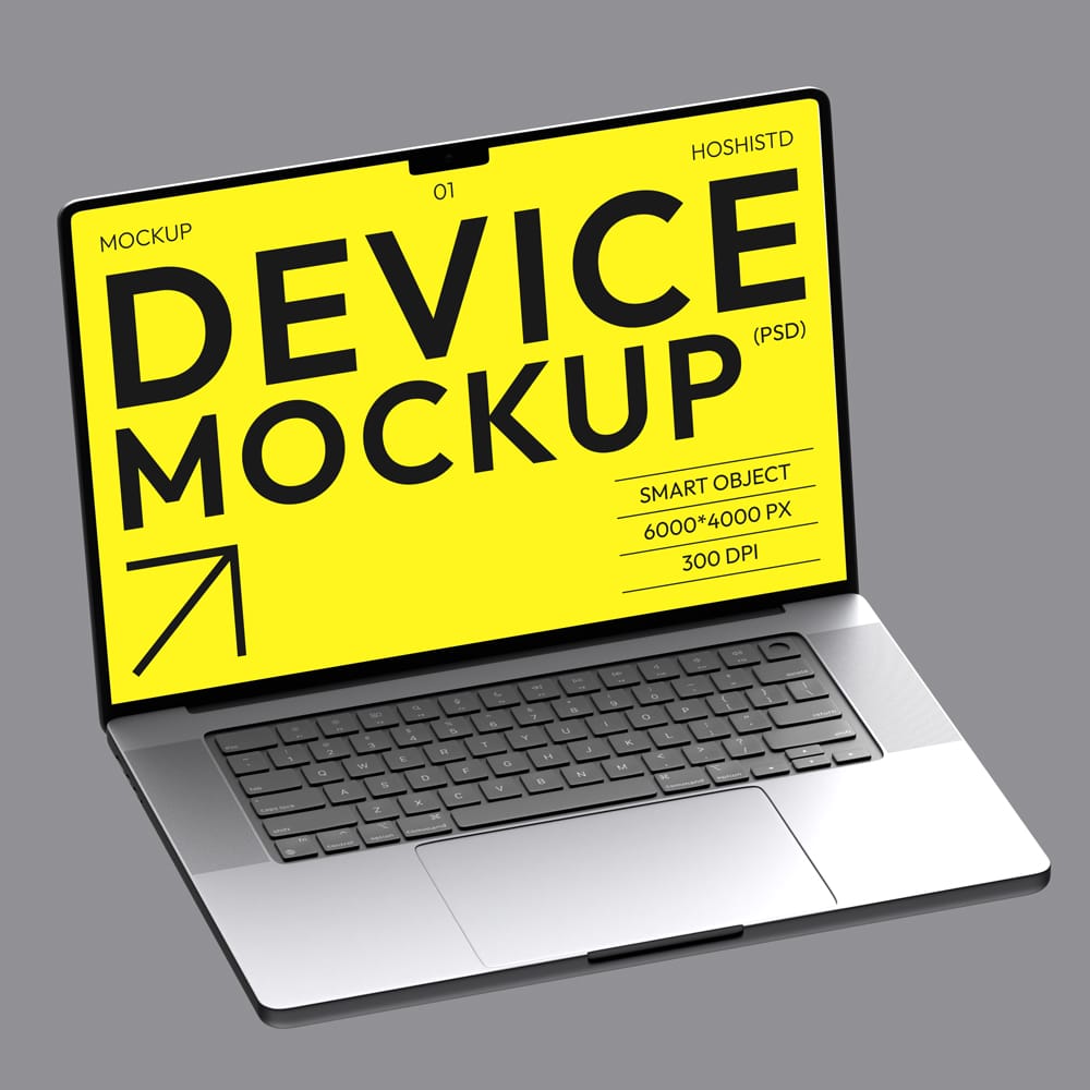 Free Floating Silver MacBook Pro Mockup PSD