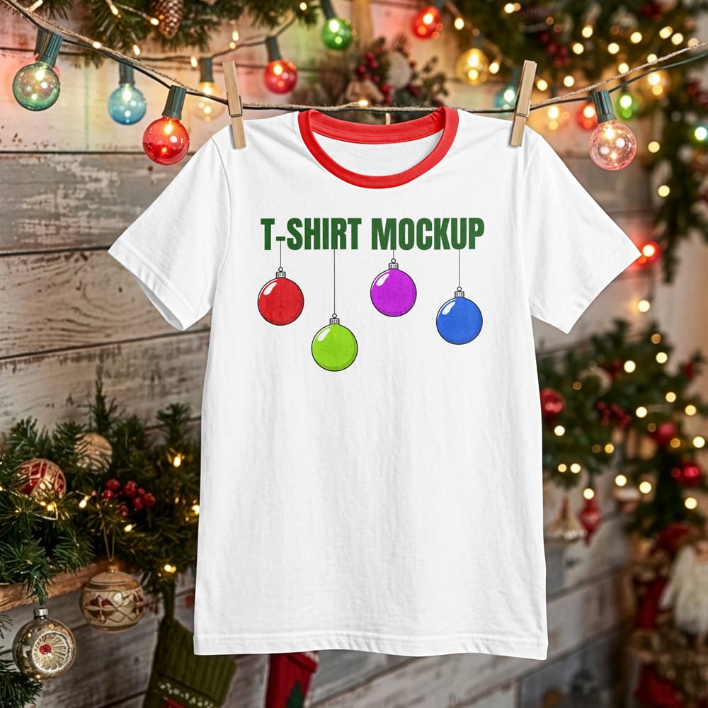 Free Hanging Christmas T-Shirt Mockup PSD