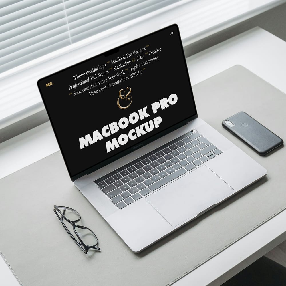 Free Home Office MacBook Pro Mockup PSD