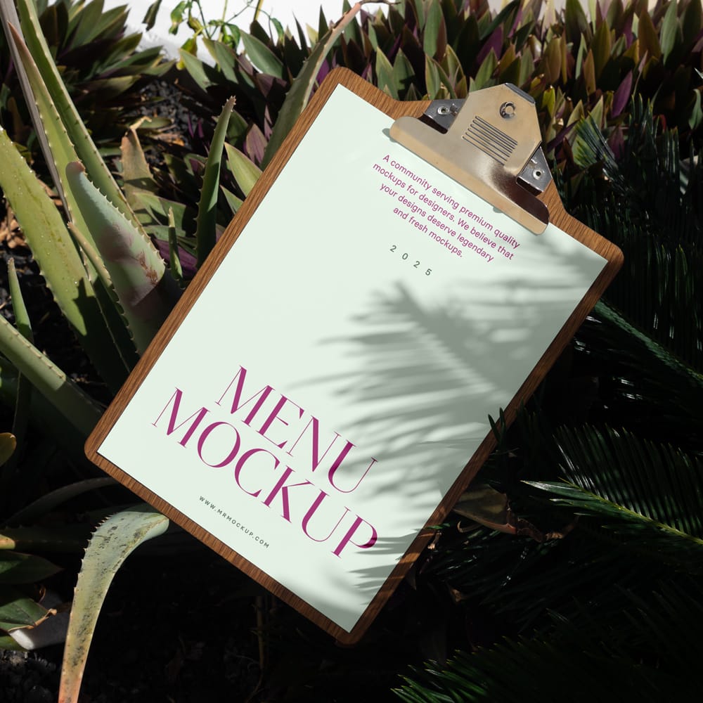 Free Laying Menu Between Flowers Mockup PSD