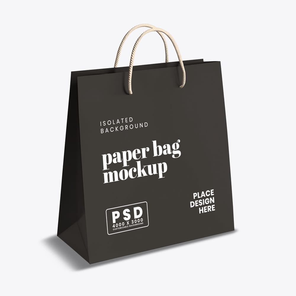 Free Matte Black Paper Bag Mockup PSD