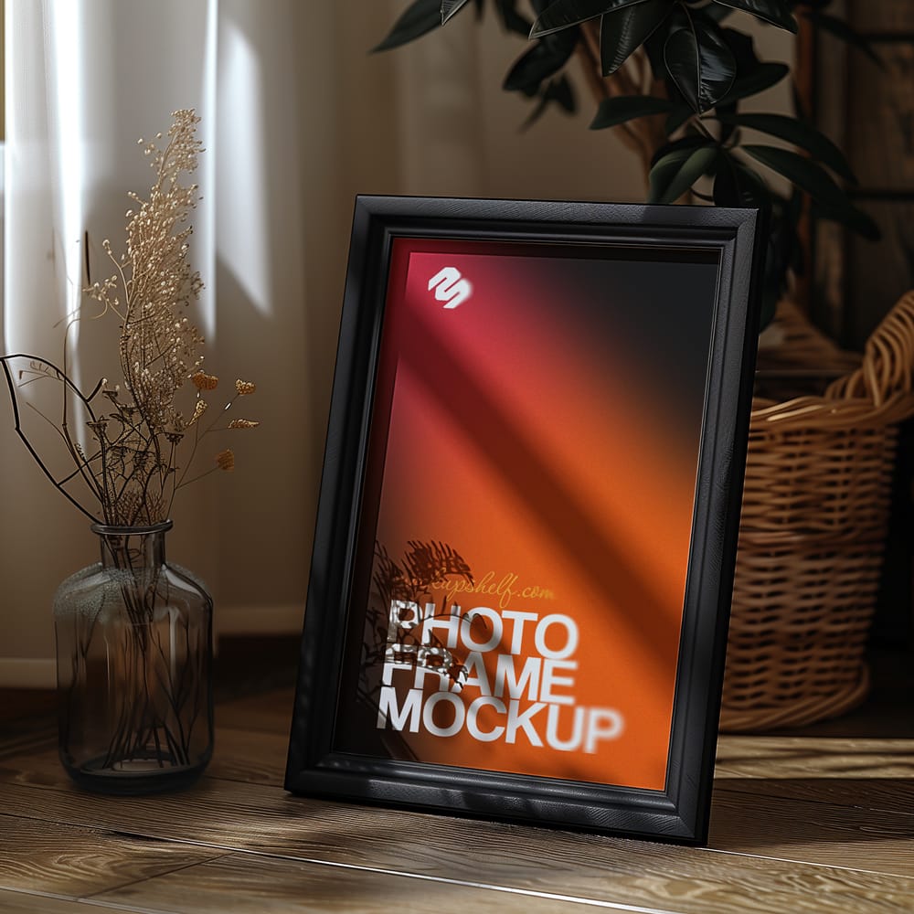 Free Minimal Photo Frame Mockup with Natural Sunlight PSD