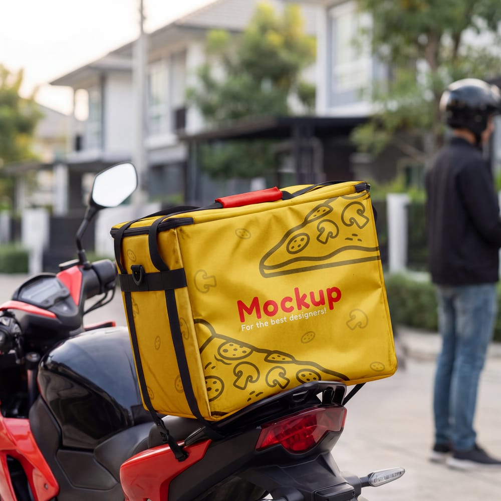 Free Motorbike Delivery Thermal Bag Mockup PSD