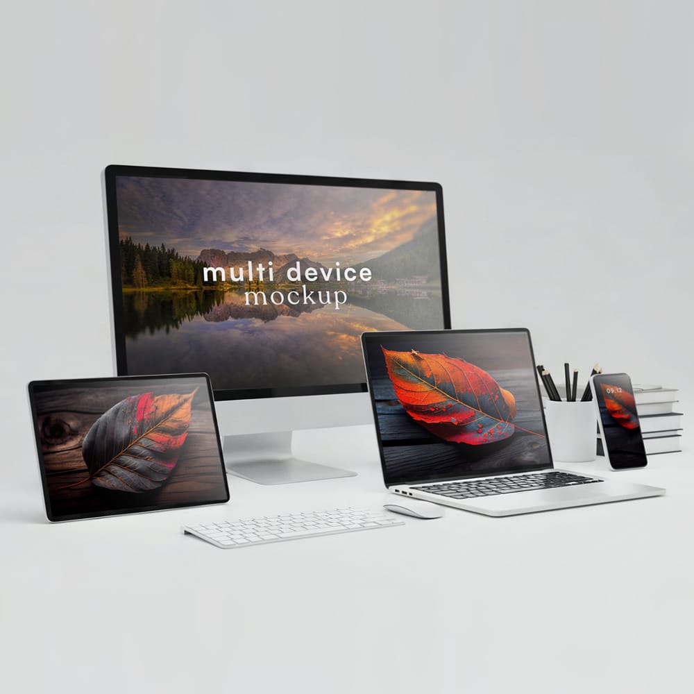 Free Multi Device Workspace Mockup PSD
