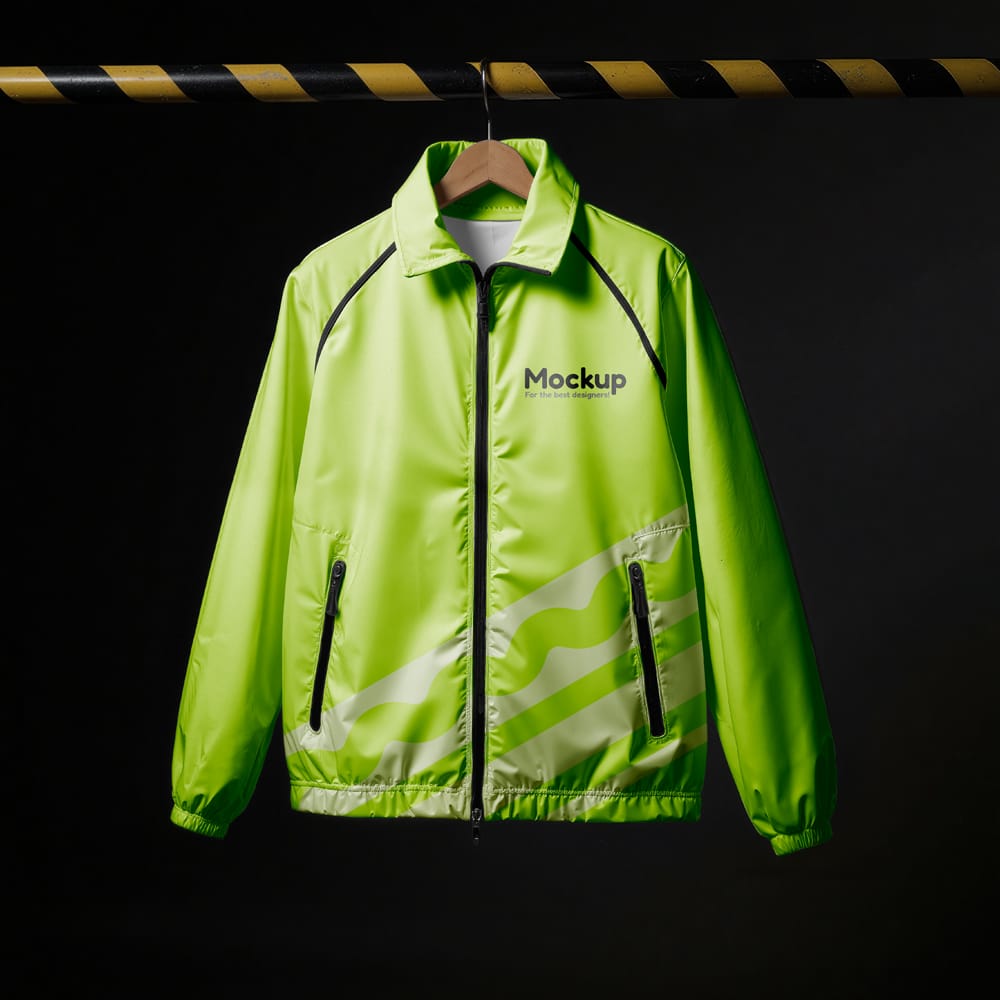 Free Neon Windbreaker Jacket Mockup PSD