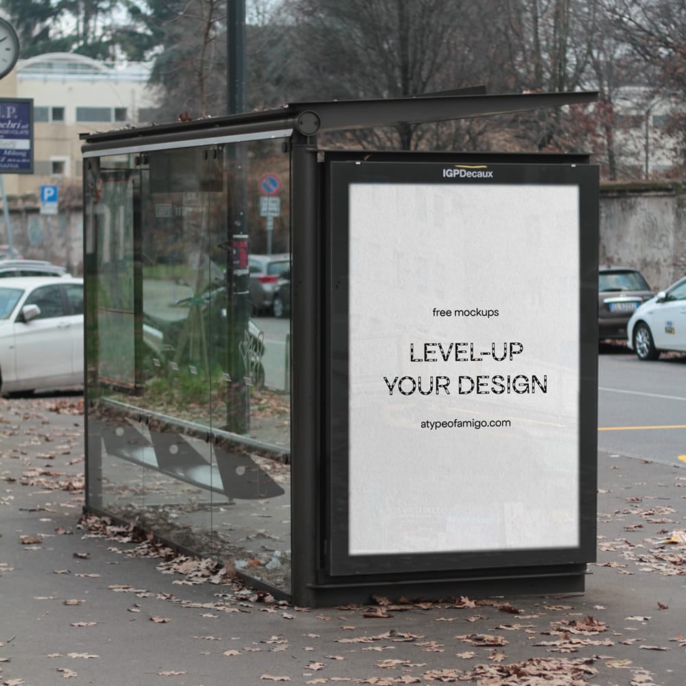 Free Photorealistic Bus Stop Billboard Mockup PSD