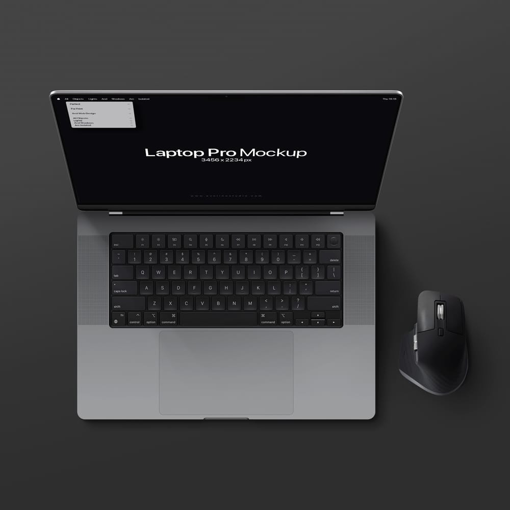 Free Realistic Laptop Mockup on Dark Background PSD