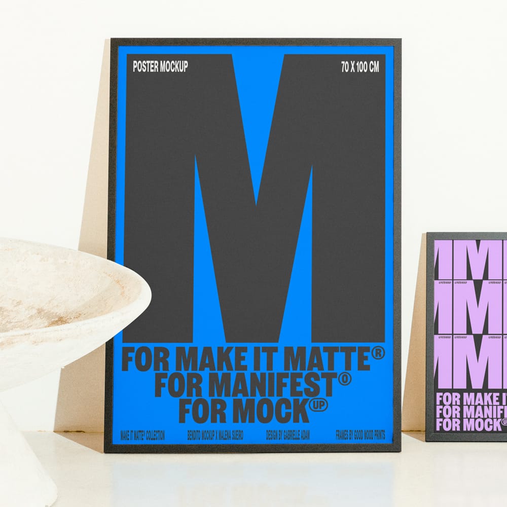 Free Realistic Matte Poster Frame Mockup Template PSD