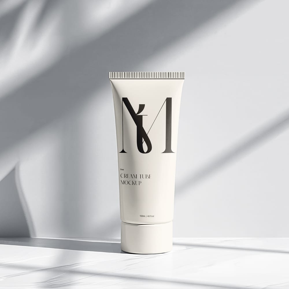Free Single Cream Tube Mockup With Shadows PSD