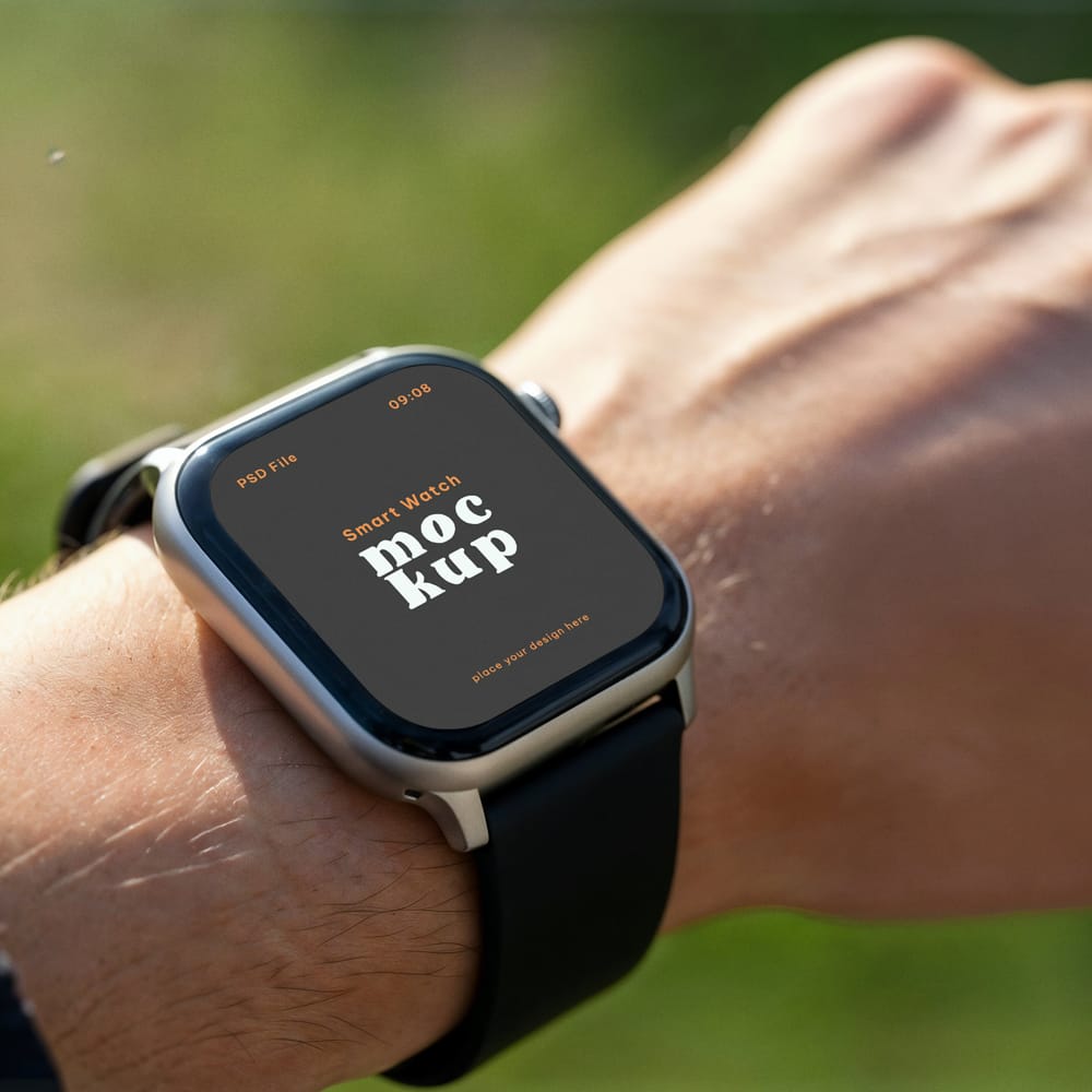 Free Smart Watch on Wrist Mockup PSD