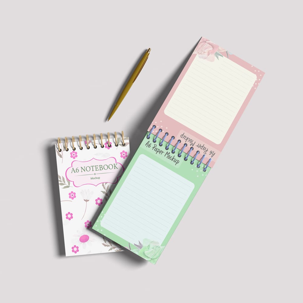 Free Spiral Notebook and Notepad Mockup PSD