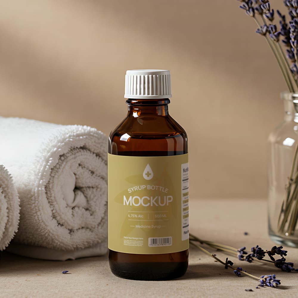 Free Syrup Bottle Mockup Template PSD