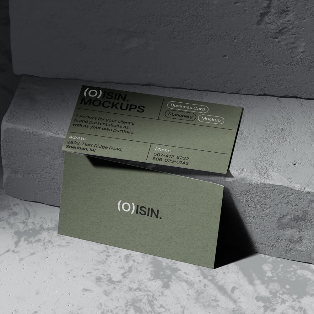 Free Two Business Card Mockups on Concrete Blocks PSD