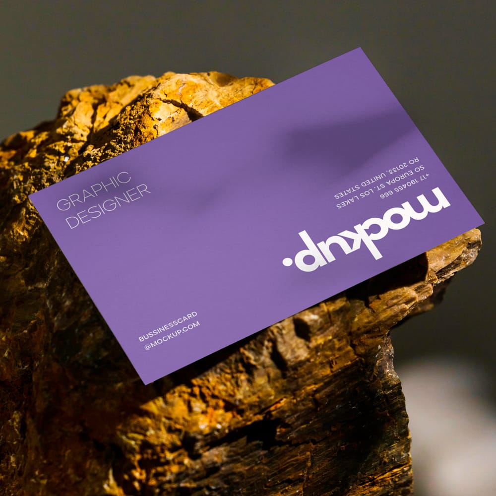 Free Unique Business Card Mockup on Natural Rock PSD