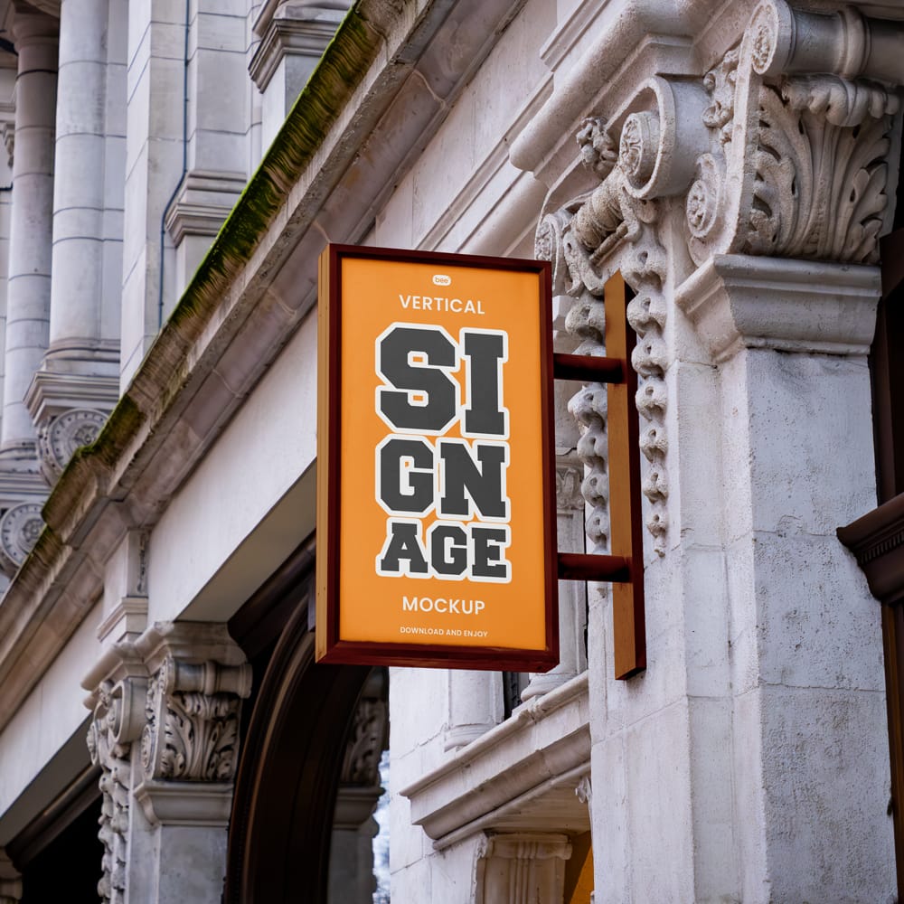 Free Vertical Framed Sign Mockup PSD